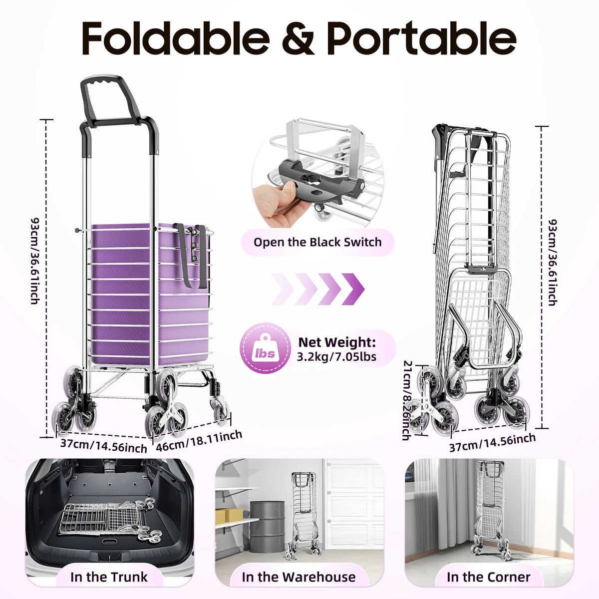 40 kg Foldable Stair-Climbing Shopping Trolley