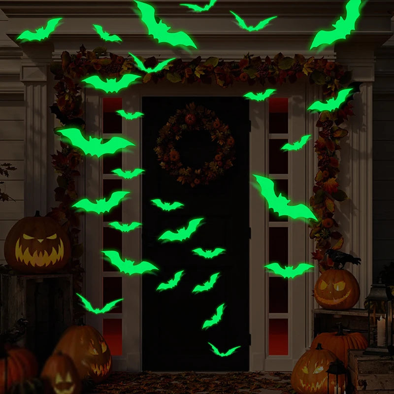 Glow-in-the-Dark Halloween Bat Wall Decals – 16 Piece Set