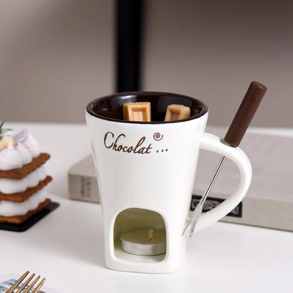 Mini Ceramic Tealight Fondue Cup with Fork