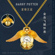 Harry Potter Peripheral Pocket Watch Necklace - Golden Snitch Retro Flip Lid Big Wings Pendant Commemorative Watch