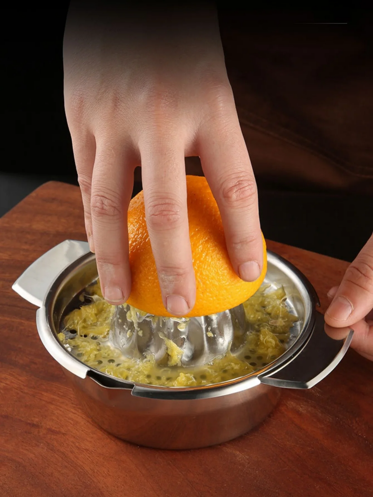 Manual Stainless-Steel Citrus Press with Bowl & Strainer