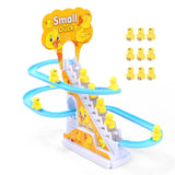 Kids Electric Small Duck Climbing Stairs Toy DIY Track Slide Roller Coaster Toys Set Light Music Boy Girl Gift