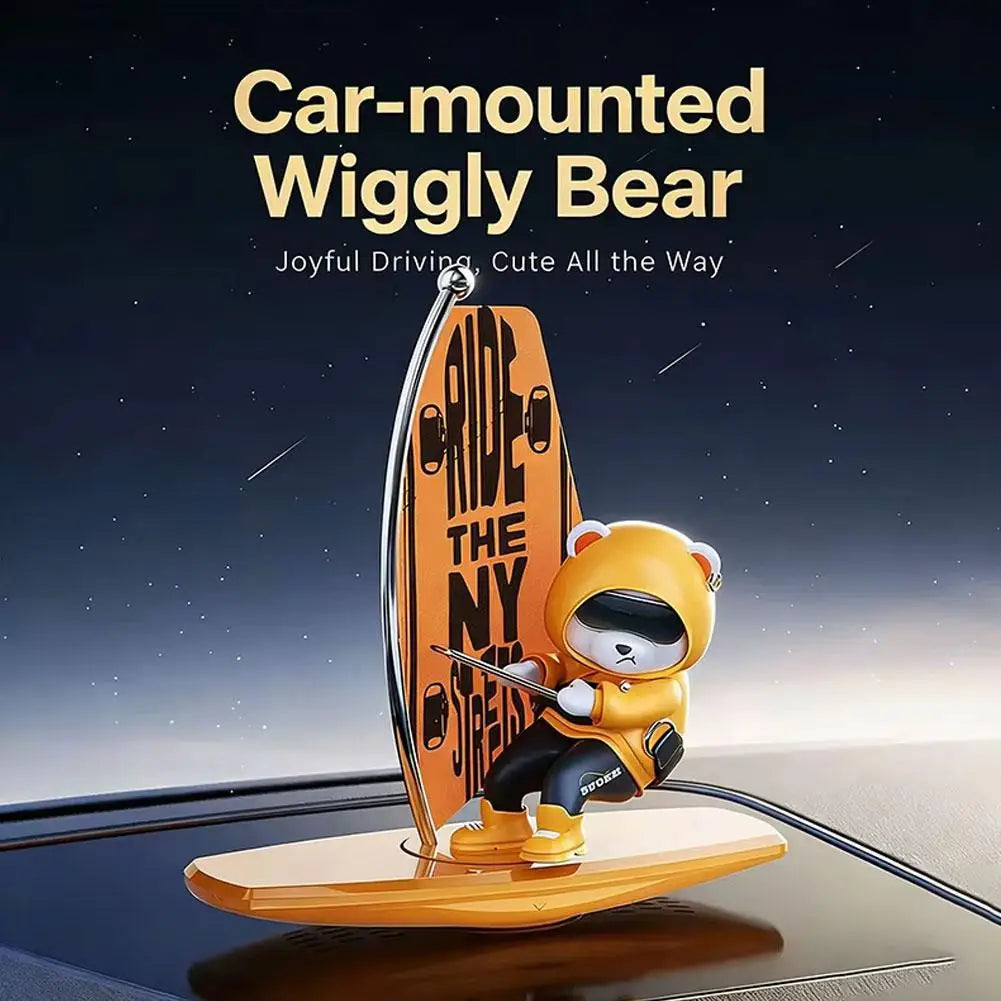 Magnetic Sailboat Swing Bear Car Dashboard Ornament – Sliding Cartoon Decoration