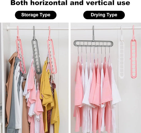 9 Holes Rotating Anti-Skid Folding Clothes Hanger Organizer with Multifunctional Space Saving Cascading Features for Wardrobe
