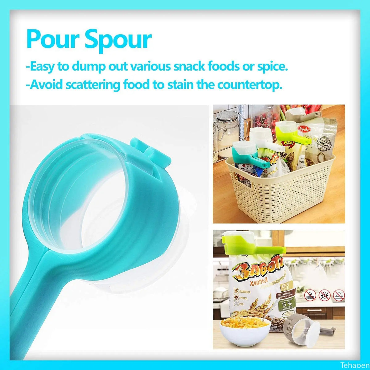 Food Bag Sealing Clip with Pour Spout – 6 Colours