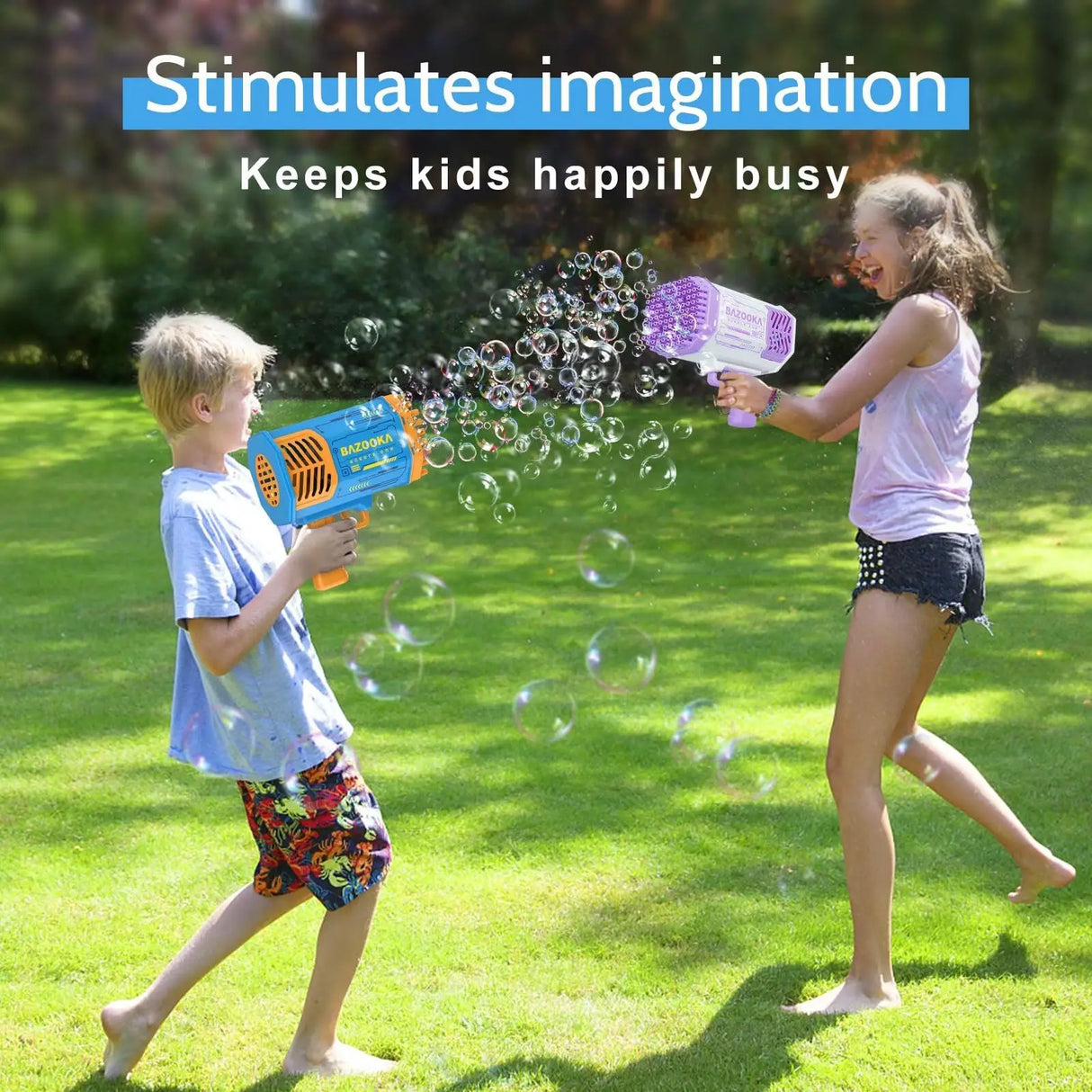 Bubble Gun Bubble Machine Without Solution - 69 Holes Blaster for Kids Outdoor Summer Toy, Party Favors - Bubble Maker Blowers