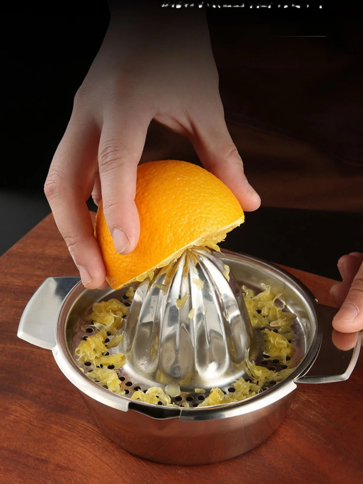 Manual Stainless-Steel Citrus Press with Bowl & Strainer