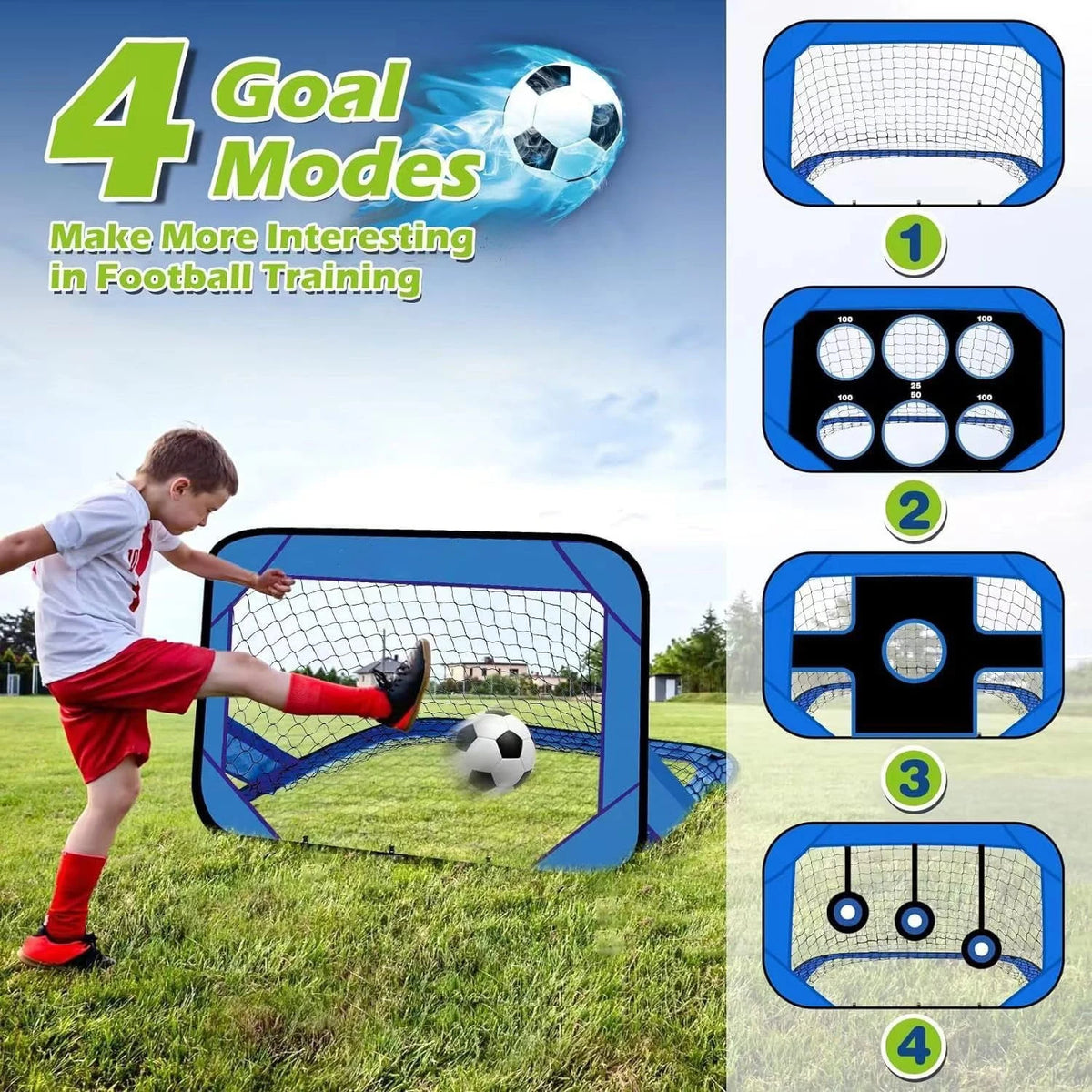4-Mode Pop-Up Kids Soccer Training Goal