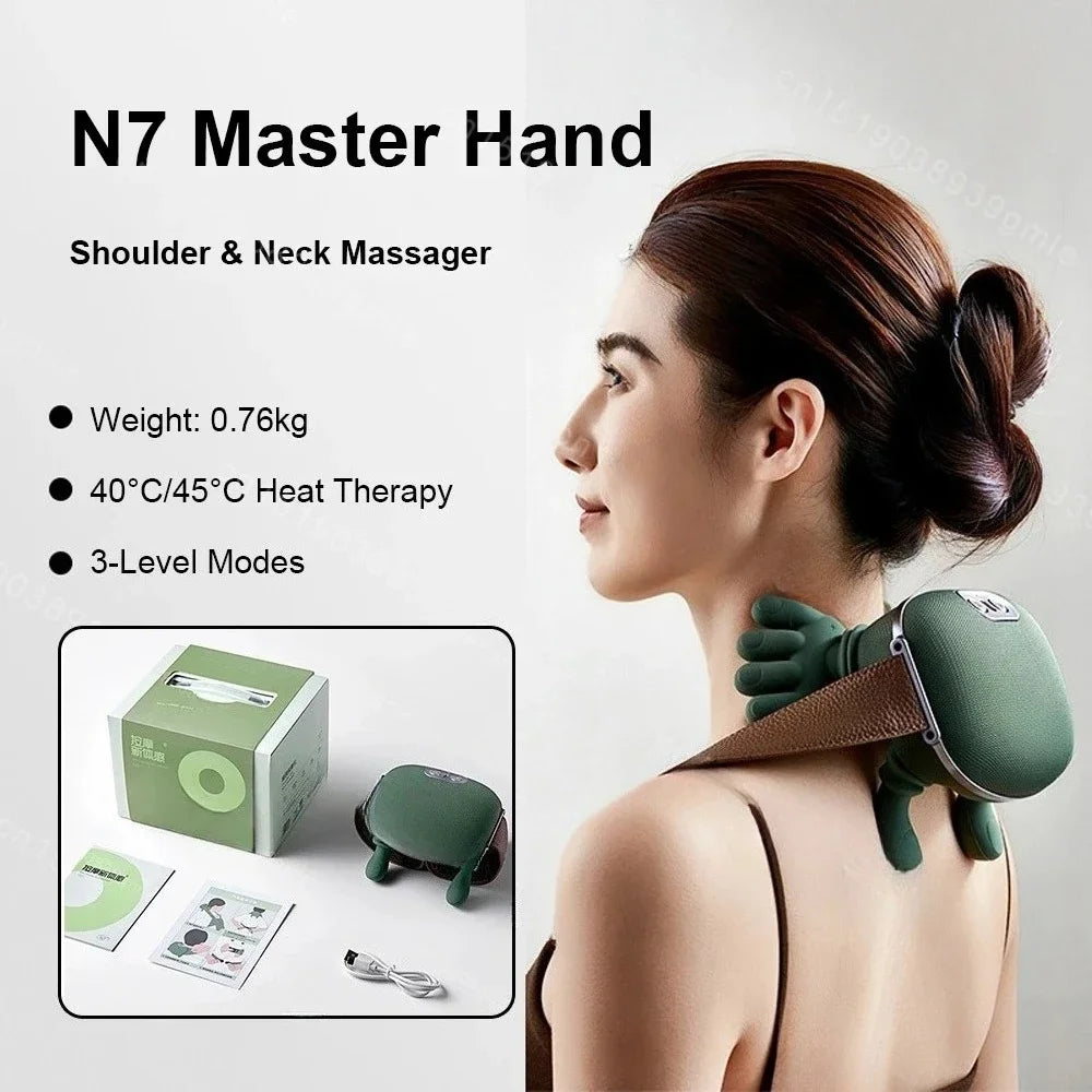 Neck Shoulder Massager Deep Tissue Back Cervical Massage Machine Bionic Heated Fatigue Relief Relax Muscle ﻿3-Level ﻿