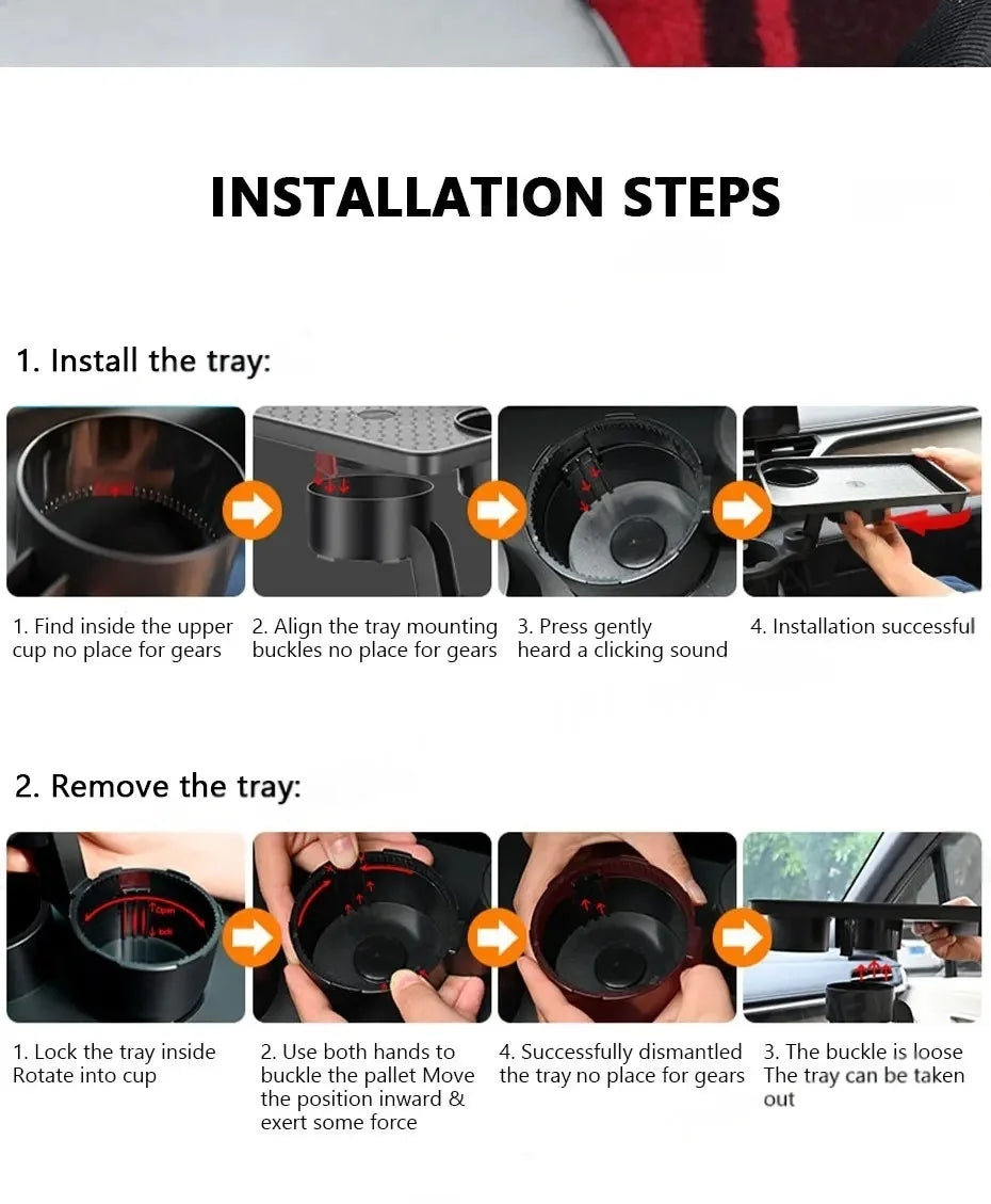 Car Cup Holder Expender Multi-Function Drink Holder with Food Table 360 Degree Adjustable Base Tray for Lunch Snack