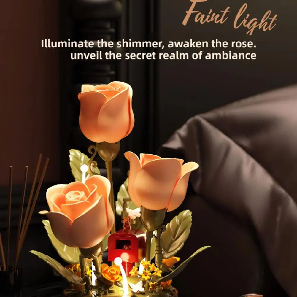 AutoBloom™ Wooden Flower Bouquet Dynamic Arrangement Model Auto-Blooming Petals, Magic Sprayer & Aromatherapy Breathing Lights