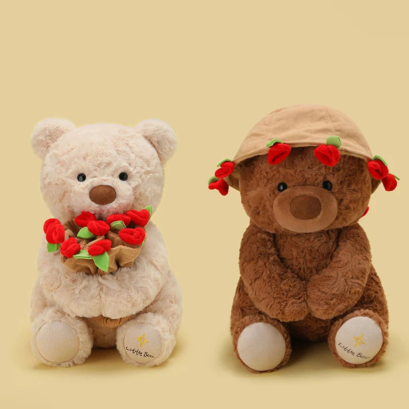25 cm Teddy Bear with Roses – White or Brown
