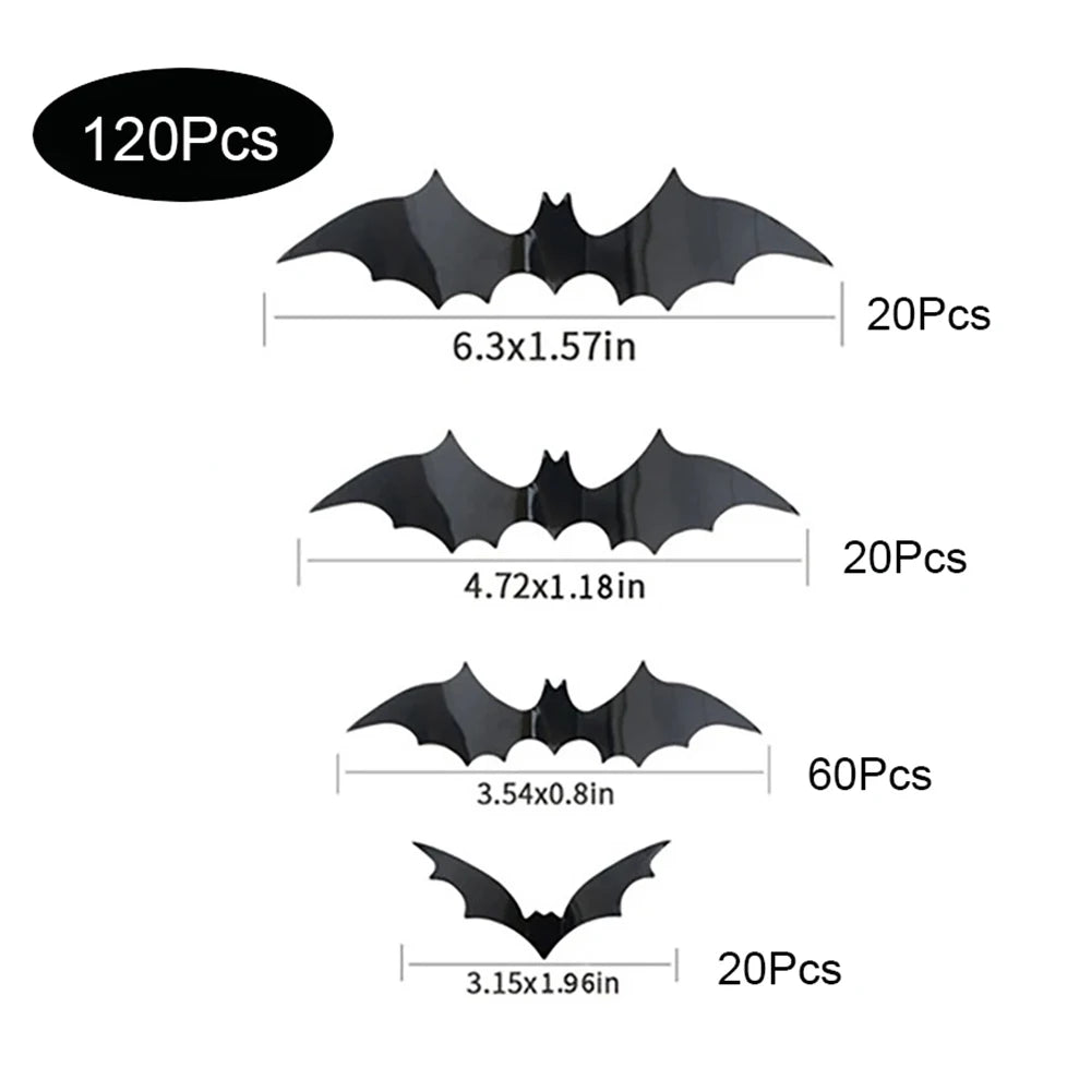 3D Black Halloween Bat Wall Decorations – 6 Pack Sizes
