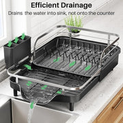 Expandable Stainless-Steel Dish Rack with Drainboard