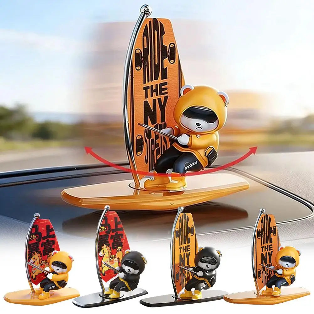 Magnetic Sailboat Swing Bear Car Dashboard Ornament – Sliding Cartoon Decoration