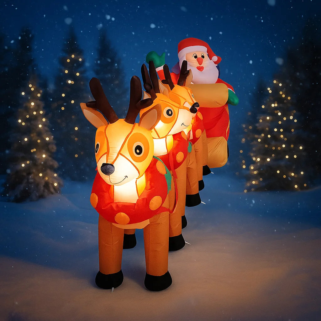 10.1 ft Inflatable Santa Sleigh & 3 Reindeer LED Display
