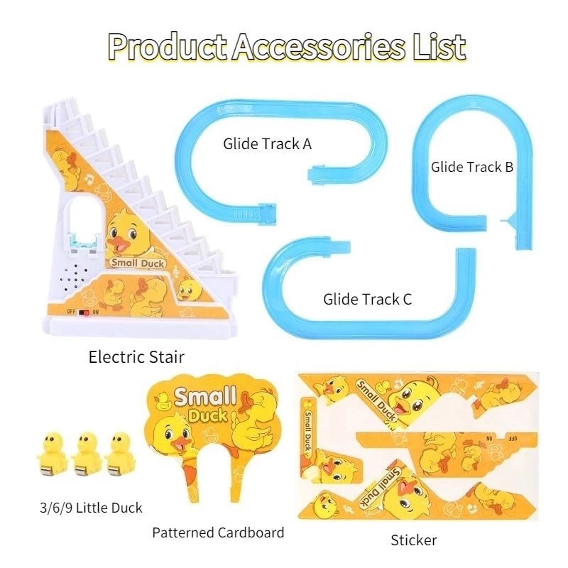 Kids Electric Small Duck Climbing Stairs Toy DIY Track Slide Roller Coaster Toys Set Light Music Boy Girl Gift