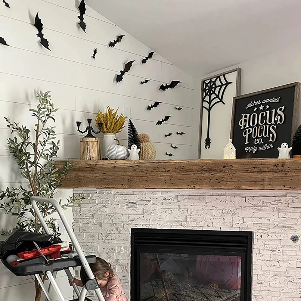 3D Black Halloween Bat Wall Decorations – 6 Pack Sizes