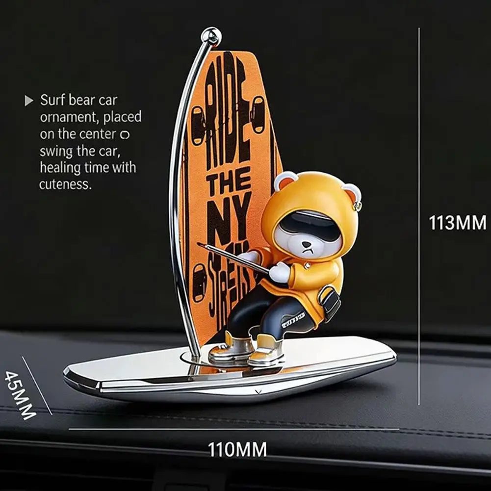 Magnetic Sailboat Swing Bear Car Dashboard Ornament – Sliding Cartoon Decoration