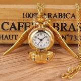 Harry Potter Peripheral Pocket Watch Necklace - Golden Snitch Retro Flip Lid Big Wings Pendant Commemorative Watch