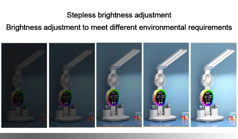 Rechargeable LED Desk Lamp with Fan & Digital Clock