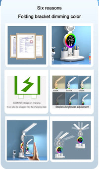 Rechargeable LED Desk Lamp with Fan & Digital Clock
