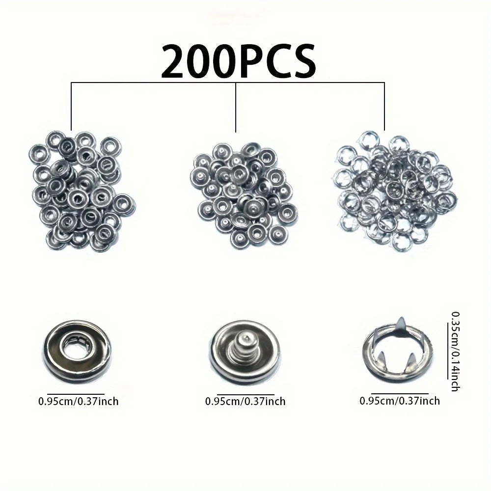 200-Piece Metal Snap-Fastener Kit with Installation Pliers