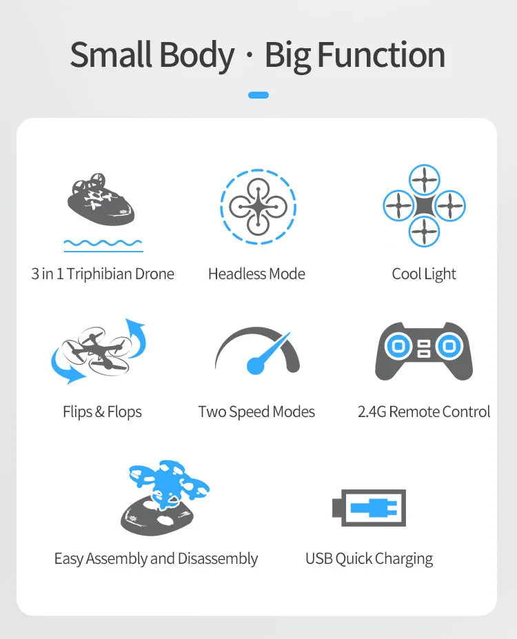 Explosion Mini Quadcopter Water, Land And Air Three-In-One Mini Drone Cross-Border Remote Control Aircraft Toy Birthday Gif