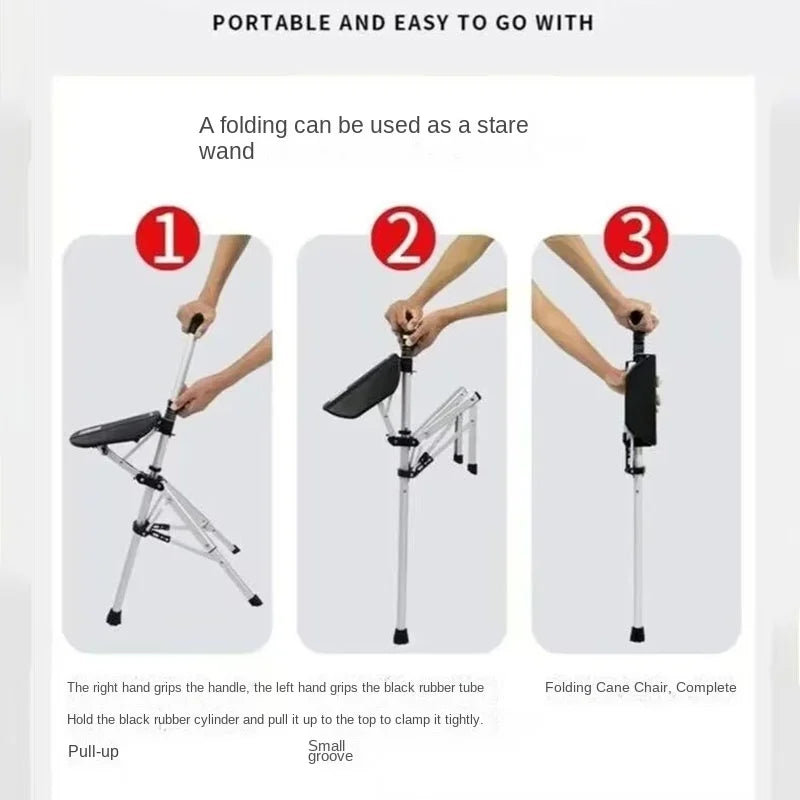 Foldable Walking Cane with Built-In Seat – 110 kg Capacity