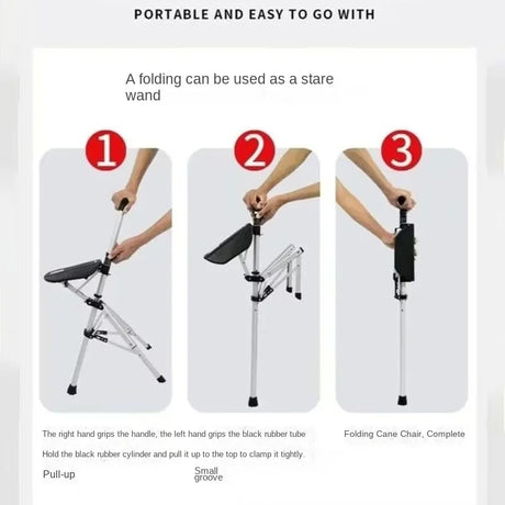 110KG load bearing New High Quality Aluminum Alloy Foldable Cane Stick Seat Adjustable Elderly Crutch fishing Chair With Stool