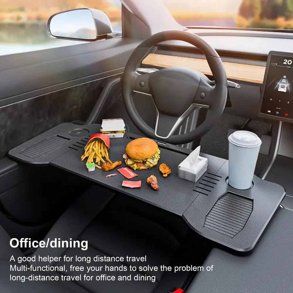 Foldable Car Laptop Desk Upgraded Tray Stand Compatible with Tesla Model 3/Y Steering Wheel Eating Table for Travel Work Camping