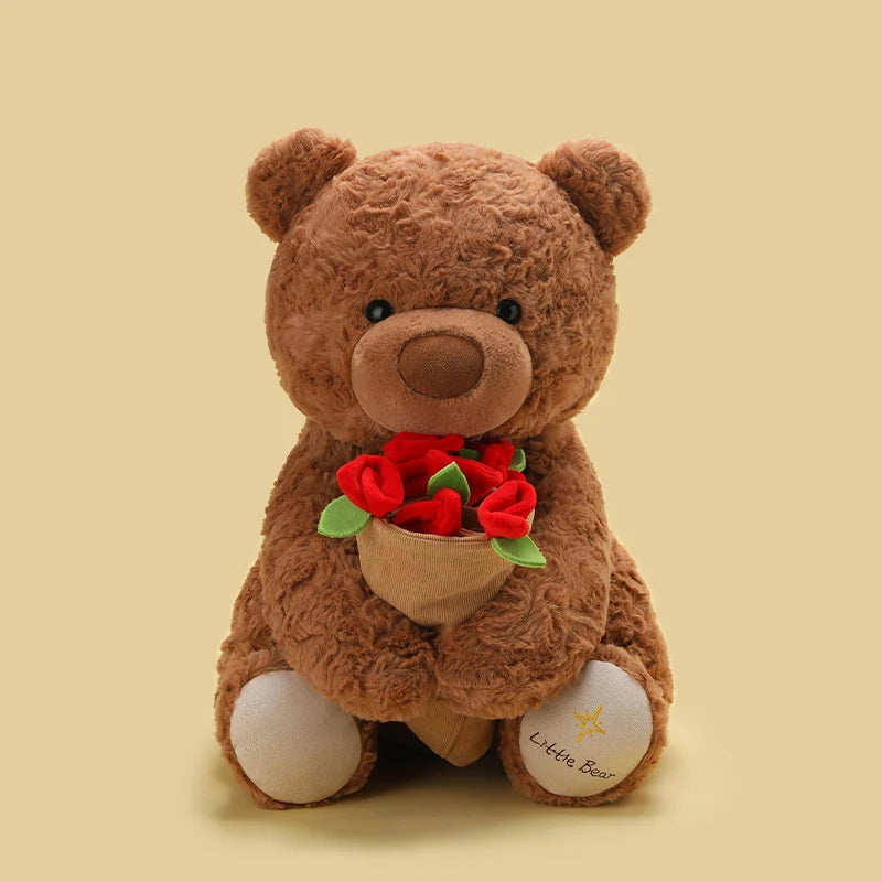 25 cm Teddy Bear with Roses – White or Brown