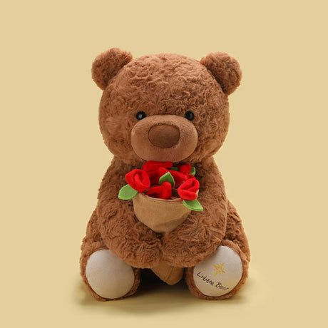 Teddy Bear with Roses Plush Toy Soft Bear Stuffed Doll Romantic Gift for Lover Home Decor Girls Birthday Gift