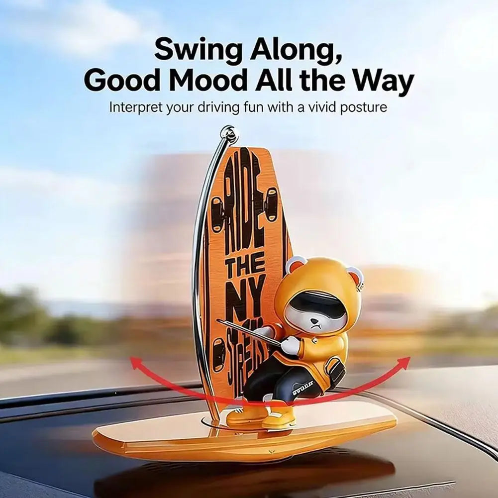 Magnetic Sailboat Swing Bear Car Dashboard Ornament – Sliding Cartoon Decoration