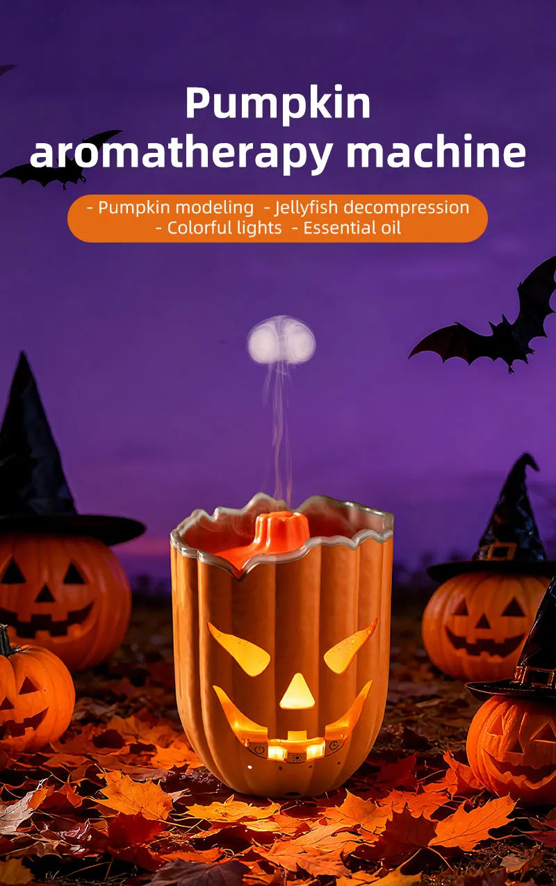Halloween Pumpkin Aroma Diffuser & Humidifier – LED Night Light USB Essential Oil Mister