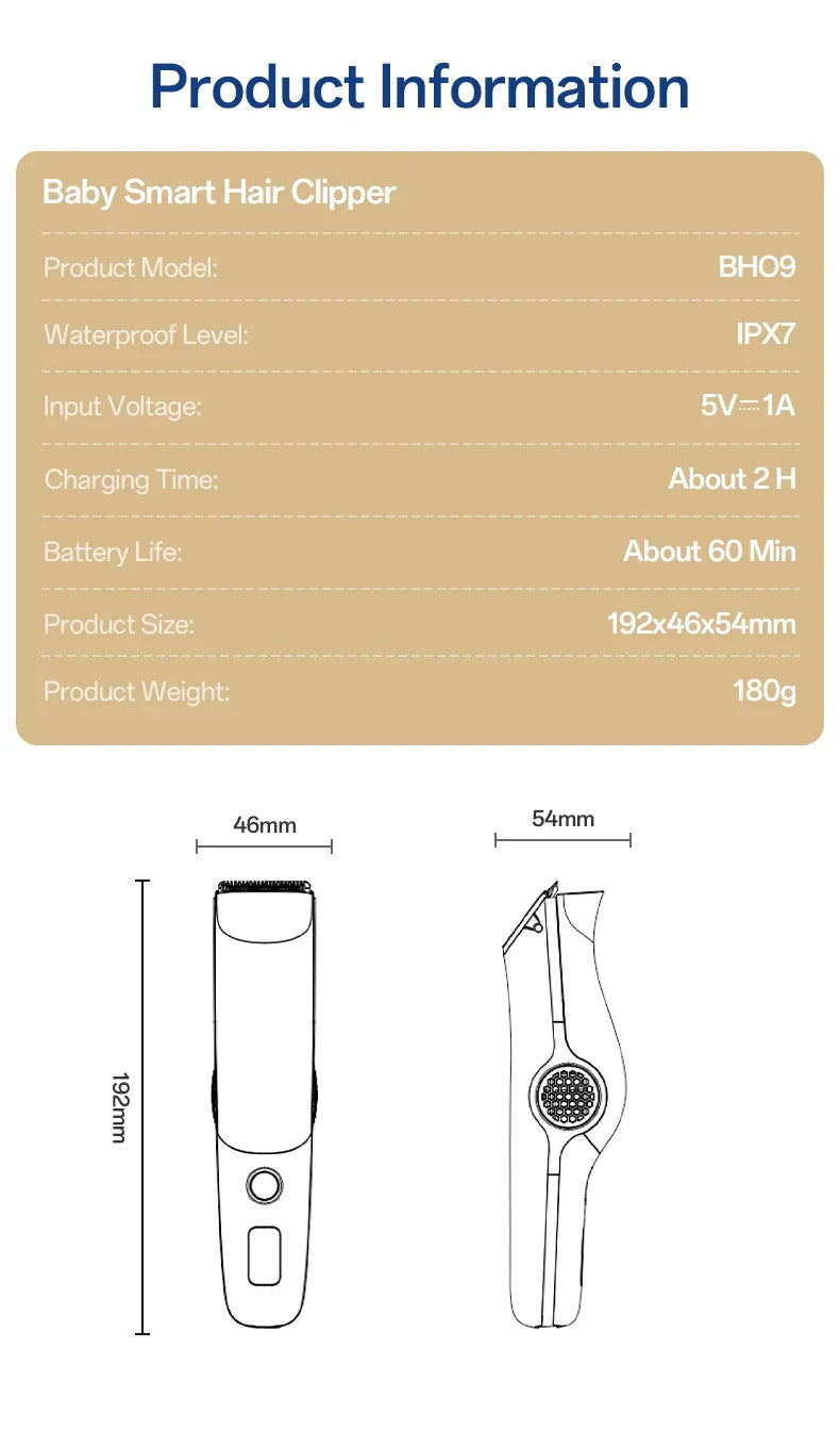 Hair-absorbing Hair Clipper Low Noise Baby Hair IPX7 Waterproof Household Children Clipper Electric Clipper Baby Care