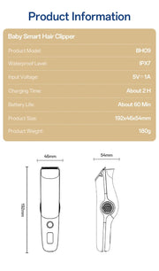 Hair-absorbing Hair Clipper Low Noise Baby Hair IPX7 Waterproof Household Children Clipper Electric Clipper Baby Care