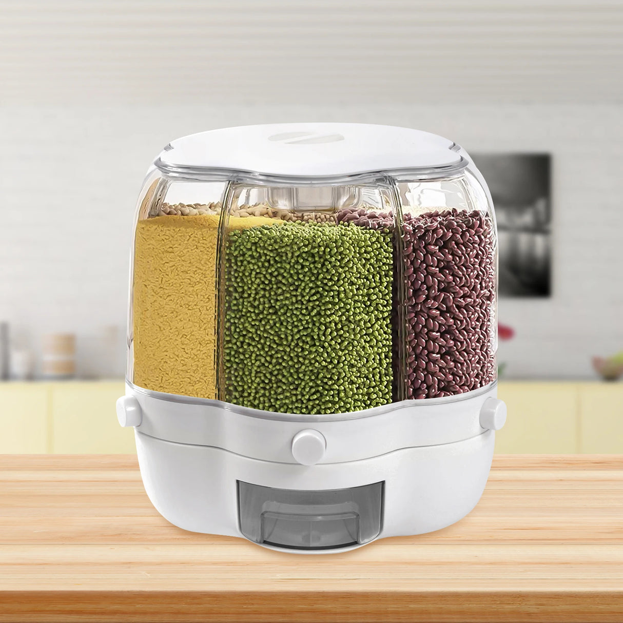6-Compartment Cereal Dispenser, 360° Rotation, 164lbs Capacity, Airtight Sealing, Transparent Design for Dry Food Storage