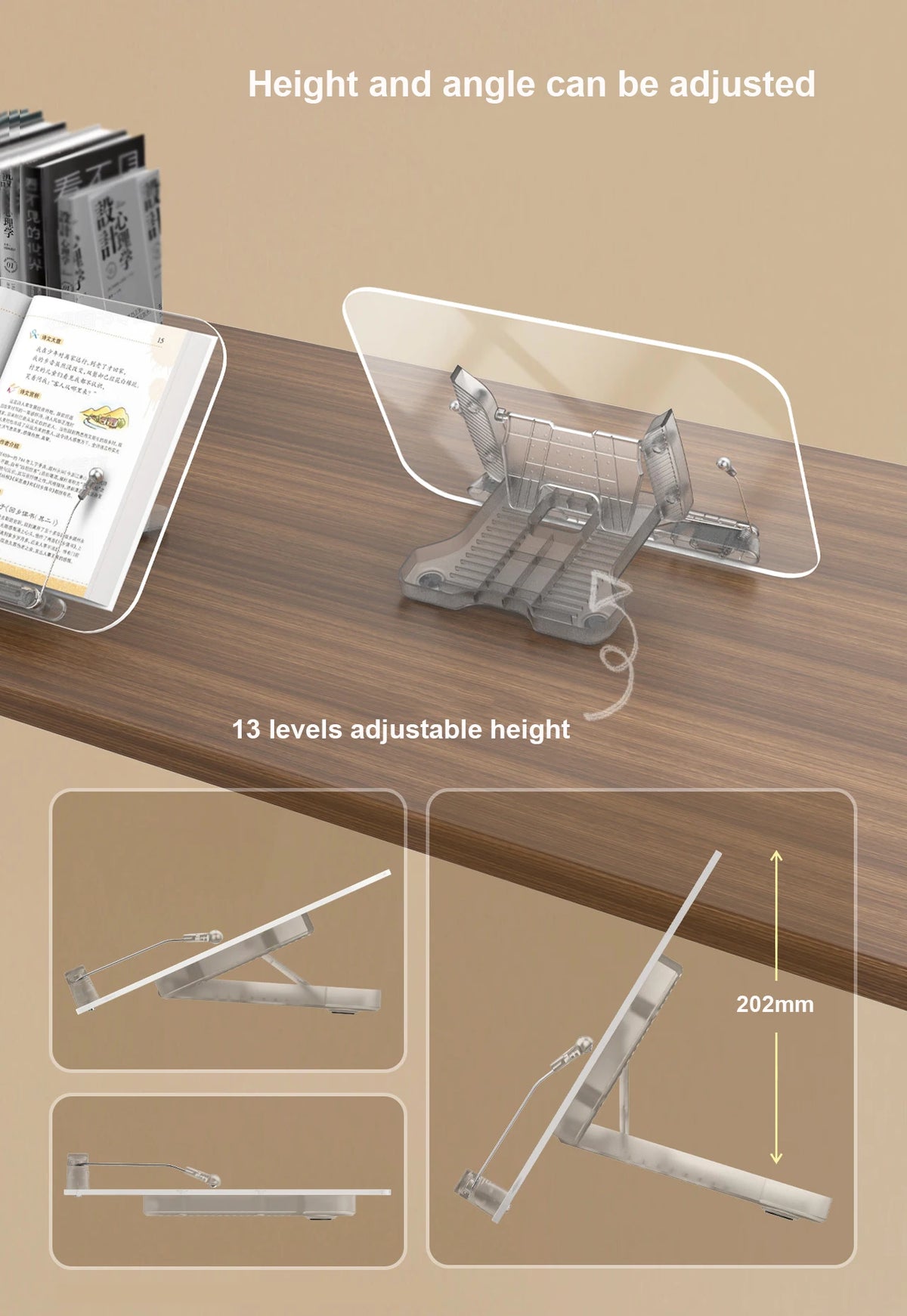 Foldable 360° Swivel Book Stand with Page Clips