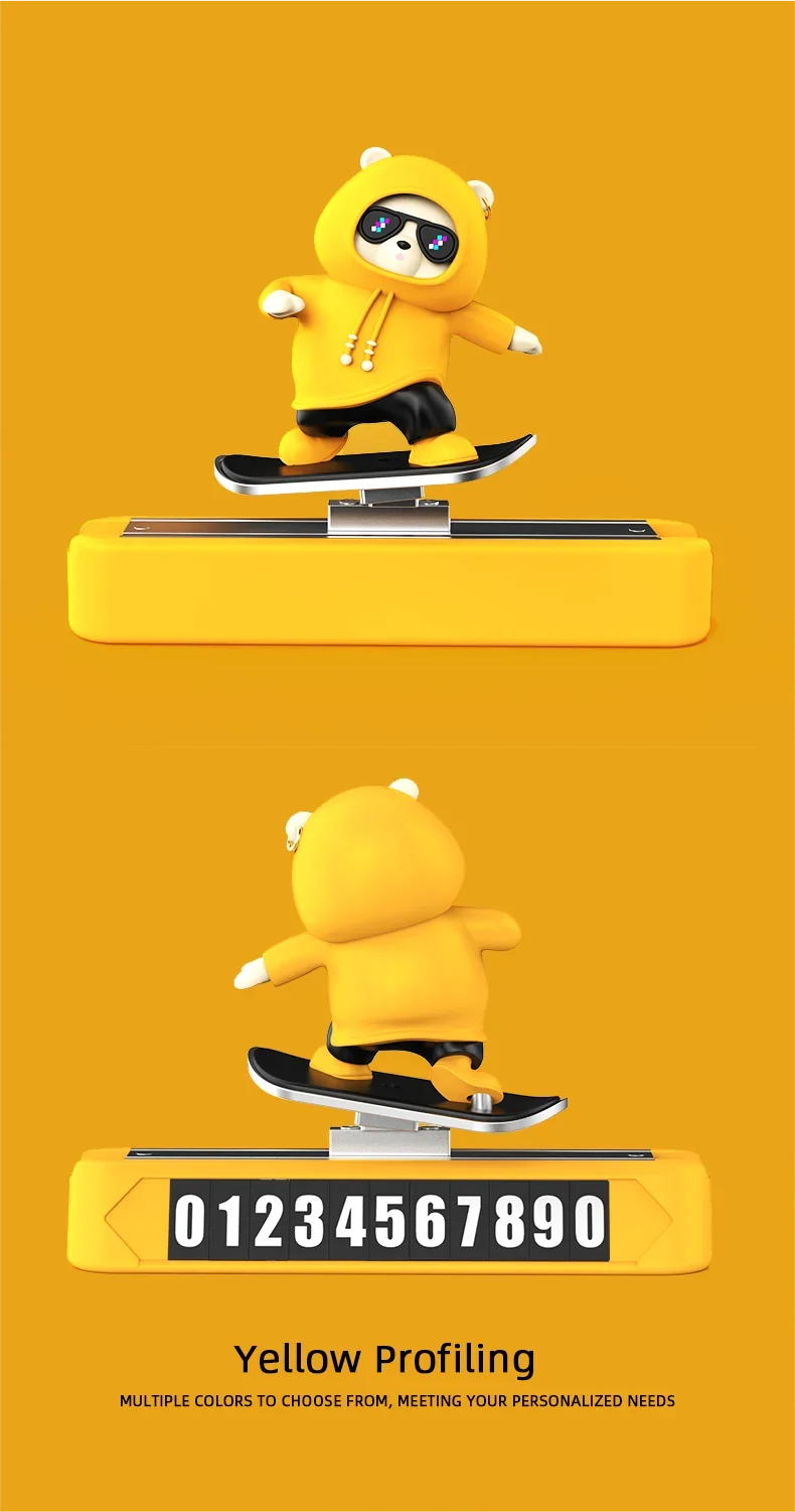 Magnetic Skateboard Bear Dashboard Ornament – 4 Styles