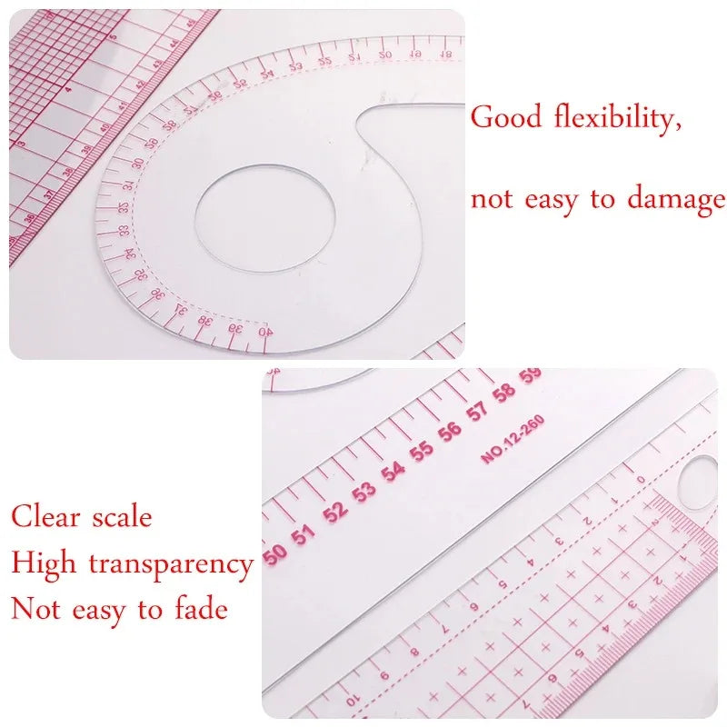 Transparent French-Curve Sewing & Drawing Templates – 3 Sets