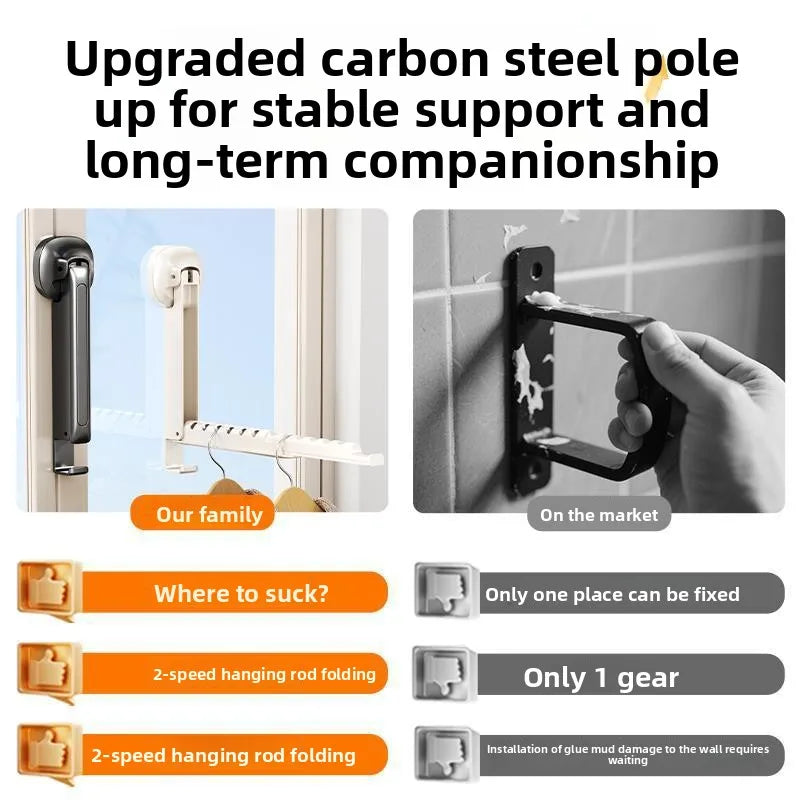 Folding Wall-mounted Clothes Drying Rack with Suction Cup Foldable Retractable Portable Clothes Drying Folding Clothes Racks