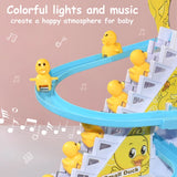 Kids Electric Small Duck Climbing Stairs Toy DIY Track Slide Roller Coaster Toys Set Light Music Boy Girl Gift