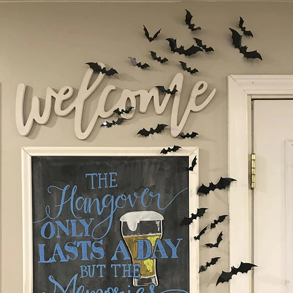 3D Black Halloween Bat Wall Decorations – 6 Pack Sizes