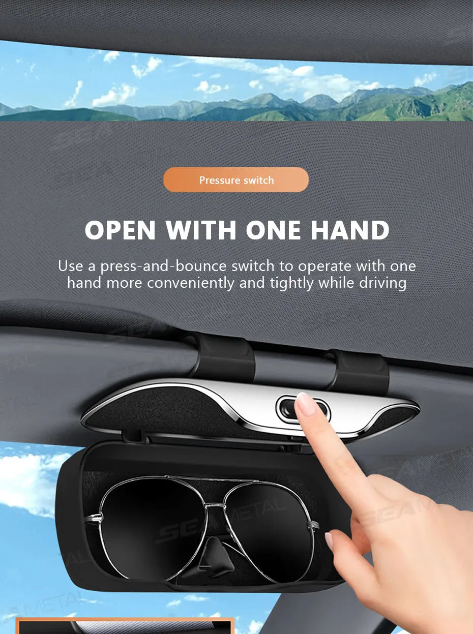 Car Glasses Box Portable Press Switch Sunglasses Holder Support Driver Goggle Case Car Sun Visor Eyeglasses Storage Box