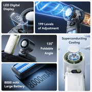 Portable Handheld fan Strong Wind 199 Gear Wind speed LED Digital Display Adjustable Turbo Portable Outdoor Handheld 8000mAh