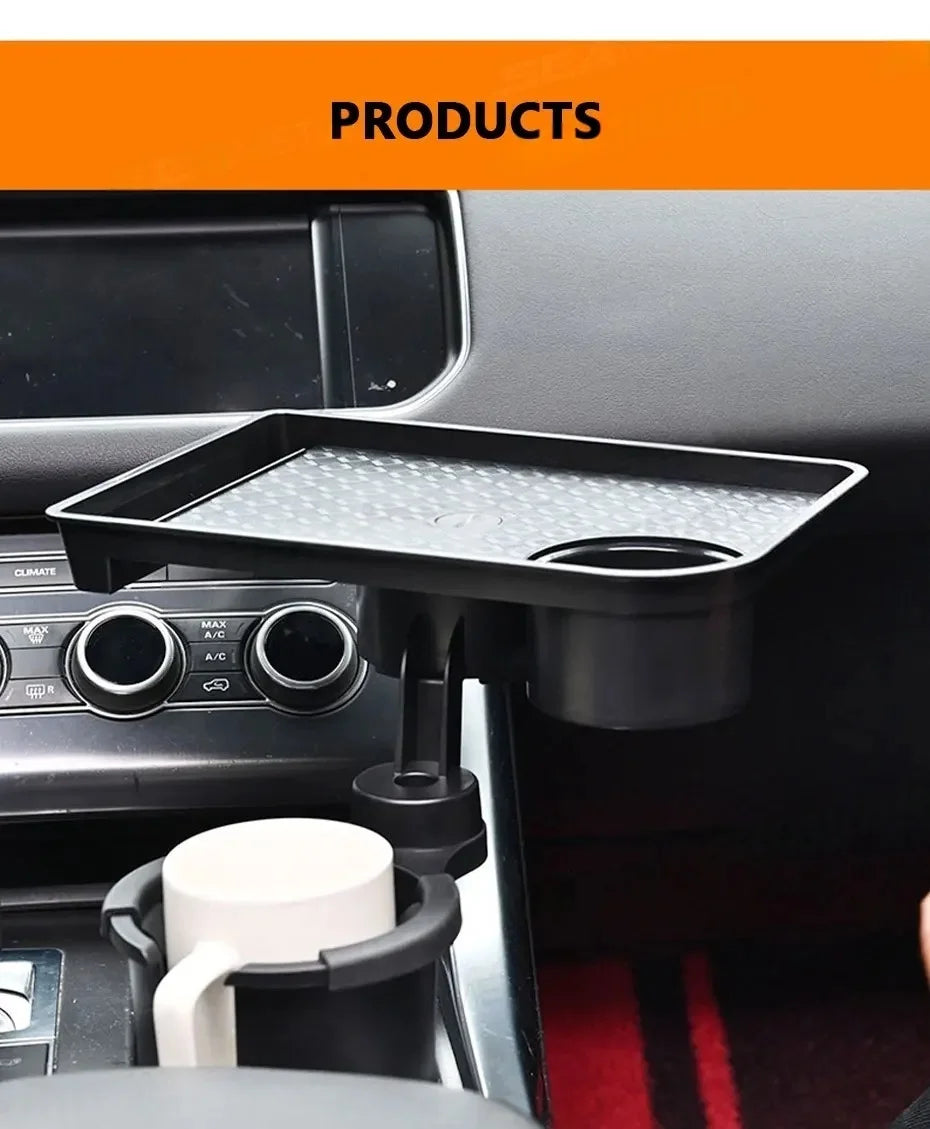 Car Cup Holder Expender Multi-Function Drink Holder with Food Table 360 Degree Adjustable Base Tray for Lunch Snack