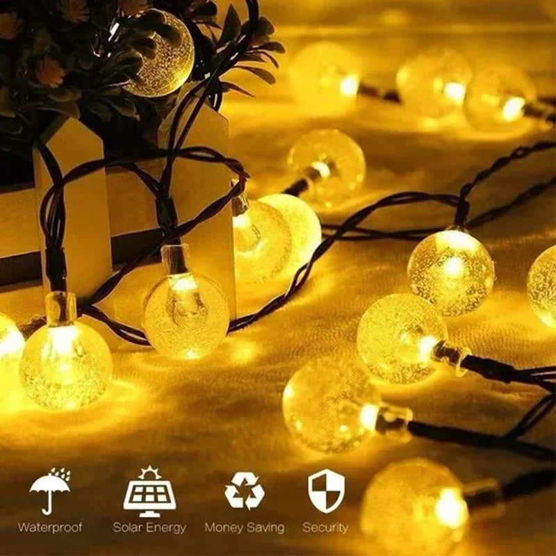Solar String Lights Outdoor Crystal Fairy Light Chritmas Garland 8 Modes Waterproof Patio Light for Garden Party Decor
