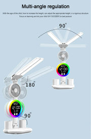 Rechargeable LED Desk Lamp with Fan & Digital Clock