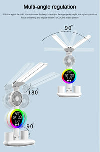 Rechargeable LED Desk Lamp with Fan & Digital Clock